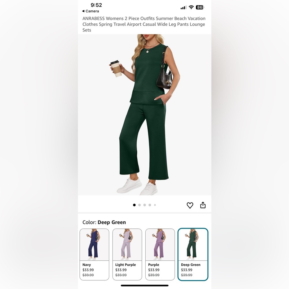 ANRABESS Women's Deep Green 2 Piece Set